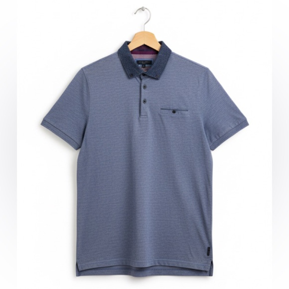 Ted Baker LONDON Heathered Blue Polo Shirt with Button Collar